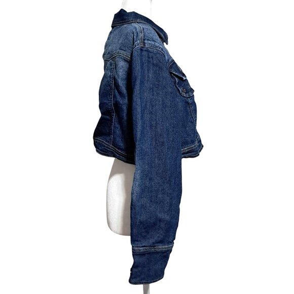 90s Star Jeans Womens Cropped Denim Jacket Y2K Style Medium Wash L/XL - Picture 4 of 7